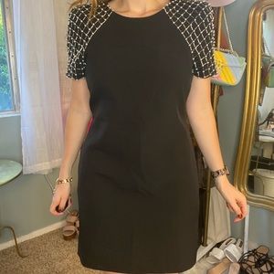 Fierce beaded statement shoulder cocktail dress